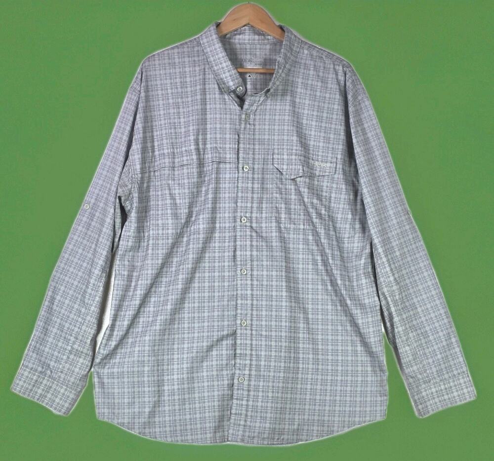 Huk Performance Men’s XXL Long Sleeve Button Up Vented Fishing Shirt Grey Green